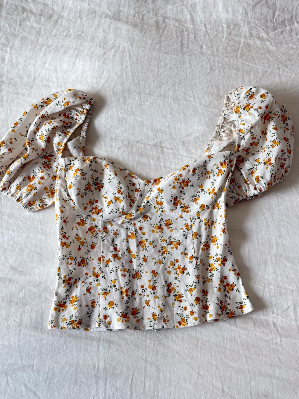 Reformation White Top with Yellow Floral Print